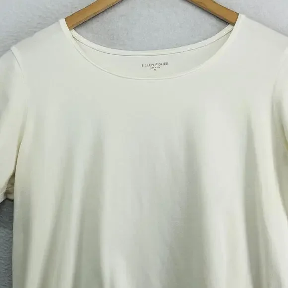 EILEEN FISHER Top XL Stretch Organic Cotton Jersey Round Neck Off White USA - Picture 3 of 12